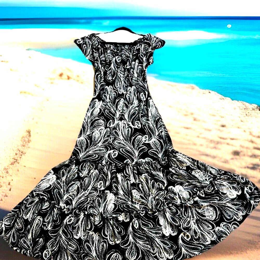Maxi Dress EXTREME flare tiered Ruffles long boho Peasant Fairy island resort M